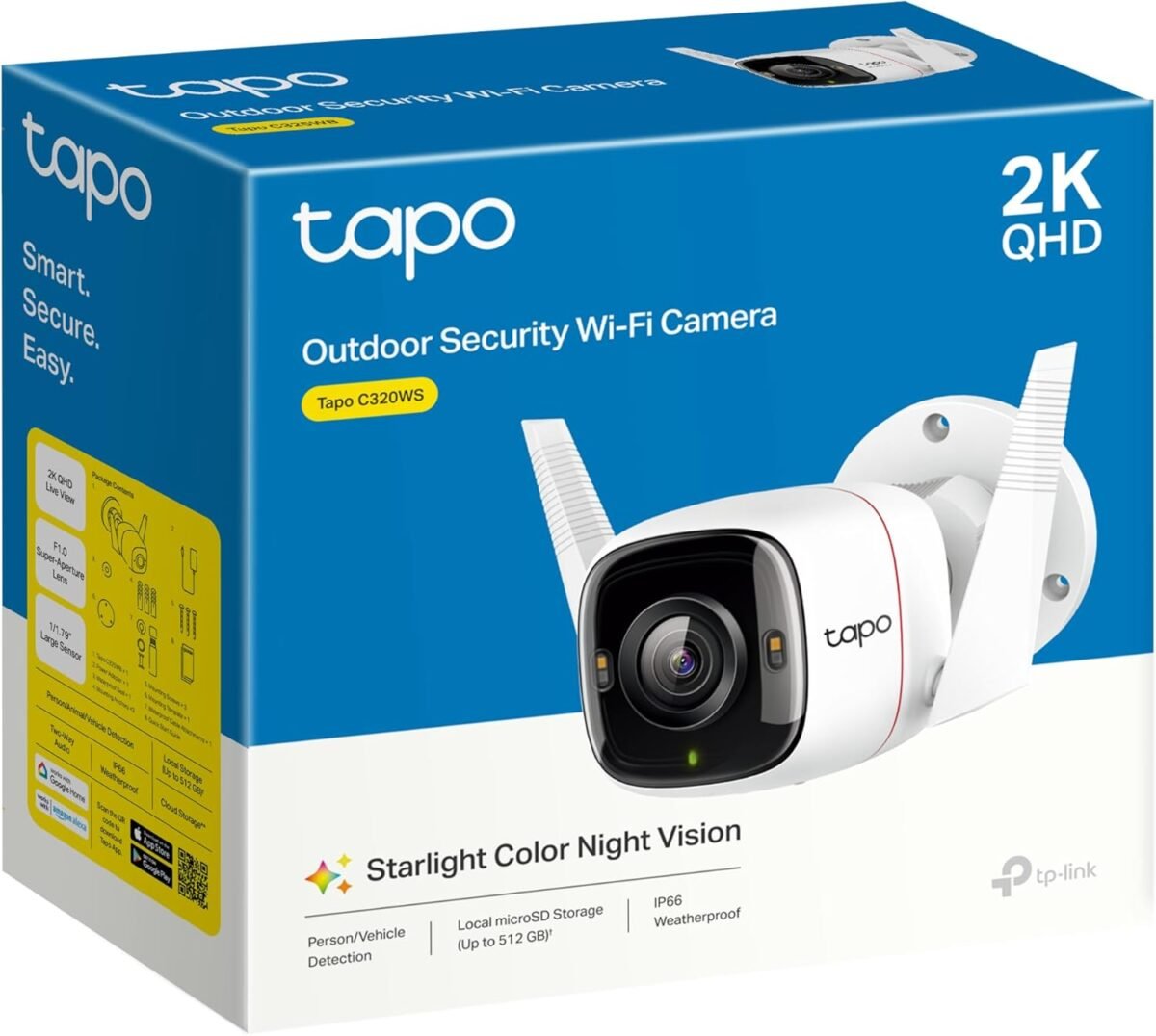 Tapo C320WS 2K QHD Wireless & Wired
Security Camera Outdoor IP66 Person Vehicle Detection Starlight Colour Night
Vision Cloud and Local Storage Works With Alexa and Google No Monthly Fee - Image 8