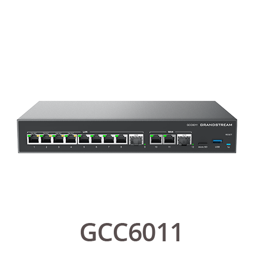 GCC6011-1 Grandstream GCC6011 All-in-one
convergence device: VPN Router, NGFW, Switch and IP PBX. 2x 2.5G SFP, 10x
GbE, 3 fixed WAN, 4x PoE-Out, 2.5Gbps NAT routing, 160K NAT sessions, VPN
1Gbps, IDS/IPS 900Mbps, PBX up to 200 SIP users or 24 concurrent calls (default
12/4), cloud provisioning, local AP
controller, 48V/1A PSU - Image 1