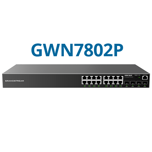 GWN7800 Series Website Pic 4 Grandstream GWN7802P Layer 2+
Managed Network Switch, 16x GbE RJ45 PoE 802.3 af/at, up to 30W per port,
240W total power budget, 2x SFP, Internal PSU - Image 1