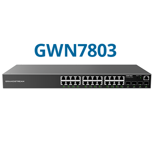 GWN7800 Series Website Pic 5 Grandstream GWN7803 Layer 2+
Managed Network Switch, 24x GbE RJ45, 4x SFP, fan-less, Internal PSU - Image 1