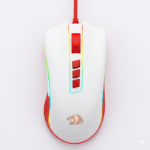 ماوس ألعاب سلكي Redragon Cobra M711C – مستشعر Pixart PWM3327 حتى 12400 DPI، 8 أزرار قابلة للبرمجة، USB 2.0، كابل 1.8 متر (أبيض/أحمر)